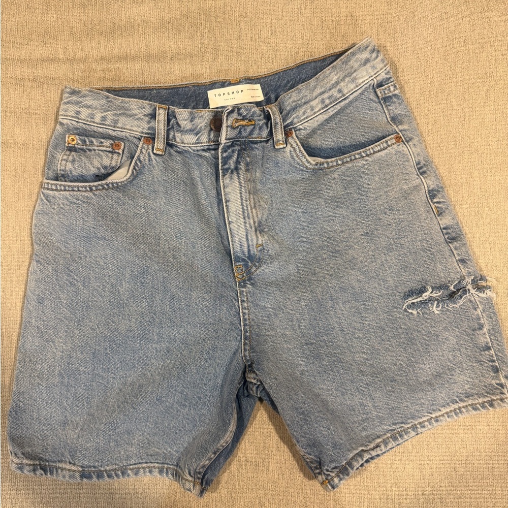 Topshop Light Blue High-Rise Distressed Denim Shorts
